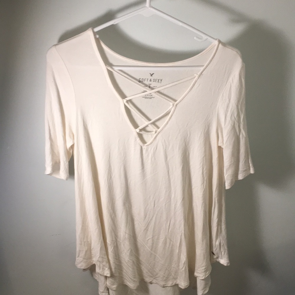 Crossed front mid sleeve white shirt